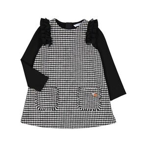 Size2 Girls Mayoral Black & White Houndstooth Dress with Ruffle Shoulders
